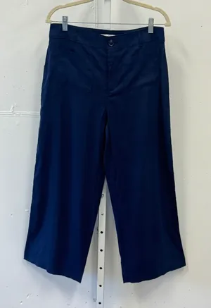 LOFT The Palmer Wide Leg Pants Navy Blue Linen Blend High Rise Cropped Size 8 thumbnail 1