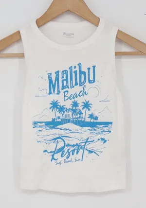 No Boundaries Tank Top Women XXS Malibu Beach Resort White Graphic Excellent thumbnail 1