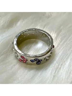 Ring Butterflies Silver Tone With Clear Pink Purple Crystals Size 7 thumbnail 5