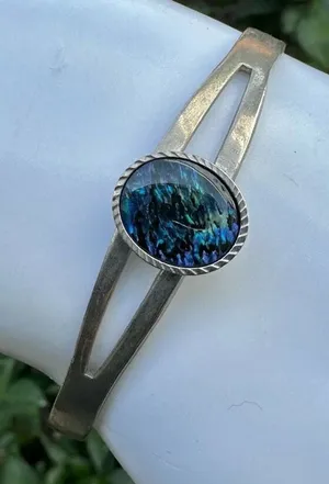 Silver tone blue bead cuff bracelet thumbnail 1
