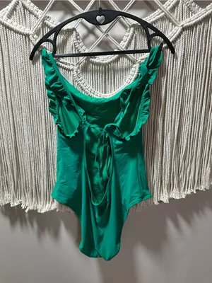 aerie Green Ruffle-Shoulder One-Piece Swimsuit thumbnail 5