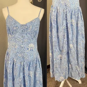 Roller‎ Rabbit Midi Dress Medium Blue White Floral Smocked Button Front NWT thumbnail 8