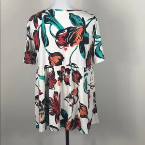 Floral Lace Up Babydoll Top Short Sleeve V Neck Stretch Blouse Size Small thumbnail 6