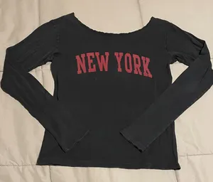 Women’s Black and Red New York Long Sleeve with Distressed Neckline thumbnail 1