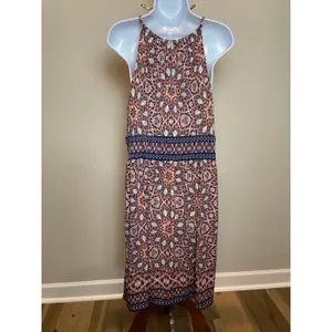 London Times Orange Blue Boho Halter Midi Dress Size 14 thumbnail 4