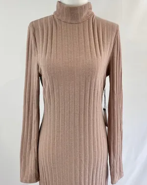 Floret Studios New Twist Open Back Long Sleeve Ribbed Sweater Dress Mocha thumbnail 6