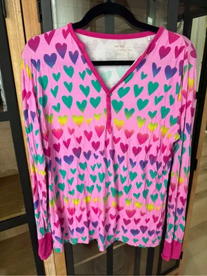 Little Sleepies pajamas bamboo henley long sleeve top hearts ombre rainbow thumbnail 4