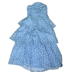 Indikah Lorcan strapless ruffle dotted midi white blue dress tie back‎ tiered XL thumbnail 5