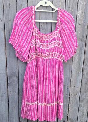 Savanna Jane Pink and Cream Midi Dress thumbnail 1