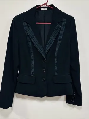Cache Black vintage Y2K Pleated-Trim Tailored Blazer Size 6 thumbnail 1