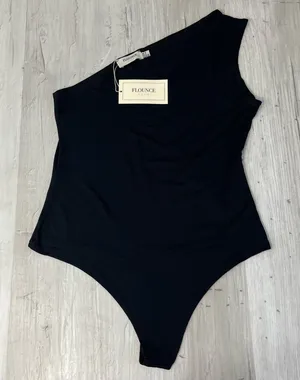 Flounce Club London Basic Plain One Shoulder Black Thong Bodysuit Sleeveless 6 thumbnail 1