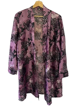 Apt. 9 Purple Floral Satin Robe Small Kimono Boudoir Bridal Romantic Paisley thumbnail 1