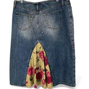 Vintage Y2K 90's Express 7/8 Denim Skirt Corduroy Floral Patches Ruffle Low rise thumbnail 3