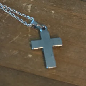 Silver tone abalone cross pendant necklace thumbnail 4