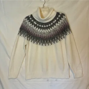 Aspen Womens Grey Fair Isle Turtleneck Nordic Alpine Knit Wool Blend Sweater SzM thumbnail 1