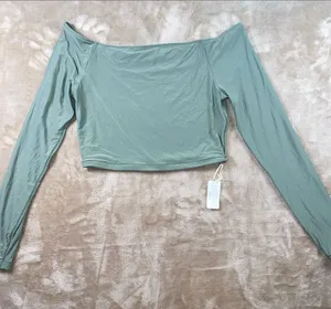 aerie Sage Green Off-The-Shoulder Crop Top thumbnail 1
