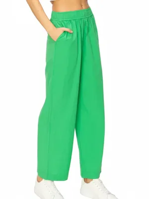 HYFVE Green Wide-Leg Elastic-Waist Pants Cotton Pockets M thumbnail 4
