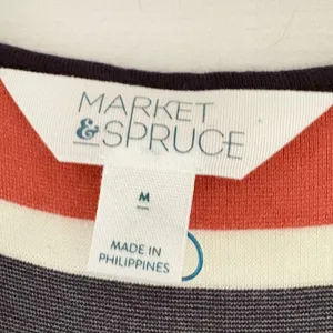 Market & Spruce Striped Faux Wrap Midi Dress Navy Blue Orange‎ Red Womens Medium thumbnail 9