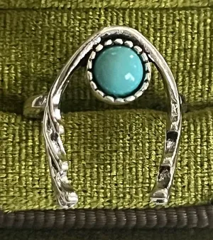 Bohemian Design Blue Turquoise Stainless Steel Silver Statement Ring Size 6 thumbnail 1
