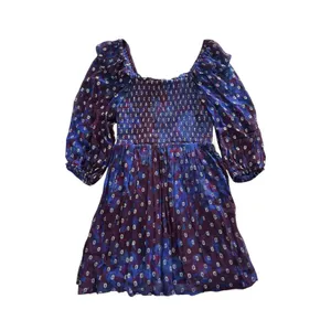 Cleobella‎ Elizabeth Dress Small Purple Blue Metallic Gold Dots Smocked Ruffle thumbnail 3
