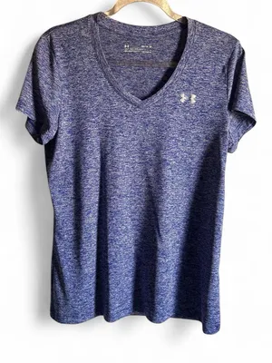 Under Armour Women’s Heathered Navy-Blue V-Neck Performance Tee size medium thumbnail 1