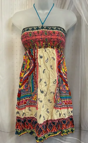 Flying Tomato Multicolor Strapless Bohemian Dress Y2K Boho Midi Halter Paisley thumbnail 1
