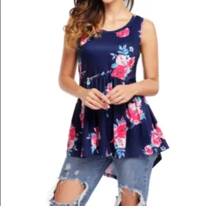 Blue Floral Sleeveless Tank thumbnail 3