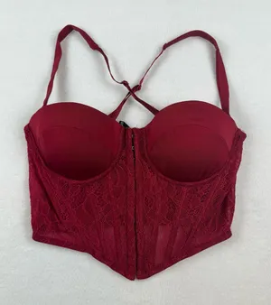 Windsor Lace‎ Corset Top Womens Small Burgundy Hook Eye Bustier Y2K thumbnail 1