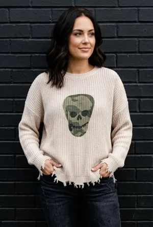 Moon & Madison Camo Skull Oversized Sweater thumbnail 1