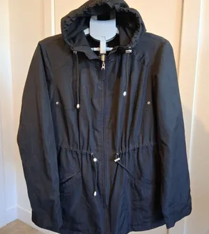 d.e.t.a.i.l.s INTL Parka in a Pocket Black Hooded Raincoat sz L Zip & Button Up thumbnail 1