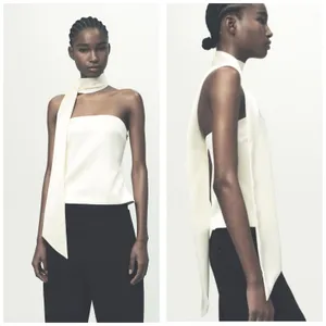 Zara White Satin Strapless Neck Tie Top Size XXL Sash Party Goinv Out 2228/381 thumbnail 2