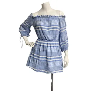LOVERS + FRIENDS Womens XS Blue‎ White Striped Off Shoulder Nautical Mini Dress thumbnail 3