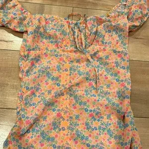 Tiger Mist Orange Floral Back Ruched Mini Dress Sz S thumbnail 2