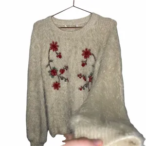 Woven Heart Pullover Long Sleeve Red Flower Embroidered Sweater Small thumbnail 2