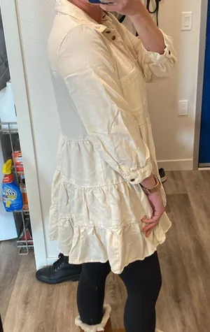 ZARA poplin long collared shirt dress tiered cream ivory ecru 3/4 sleeve large thumbnail 9