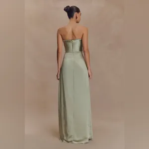 NEW Meshki Sage Green Ruched Petals Larissa Strapless Satin Maxi Dress thumbnail 2