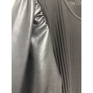 Marc New York Andrew Marc Black Ribbed Mock Neck Faux‎ Leather Puff Sleeve Top L thumbnail 9