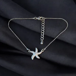 Silver tone starfish anklet thumbnail 1