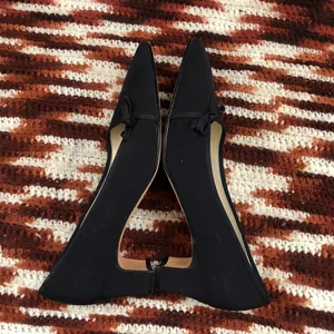 90s Vintage Dark Navy pumps kitten block heels bow square toe office siren core #coquette #academia Size 6M thumbnail 4
