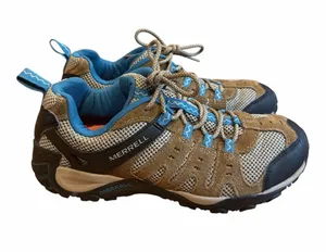 Merrell Tan, Blue and Gray Women's Hiking Sneakers thumbnail 1
