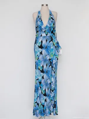Dress the Population - Kathleen Floral Ruffle Halter Gown‎ thumbnail 2