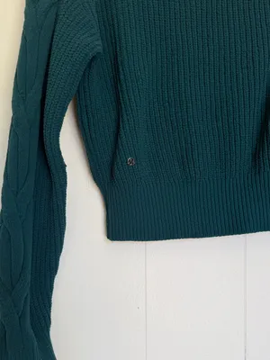LULULEMON Cable Knit Half-Zip Sweater Pullover Teal Green Size XS thumbnail 6