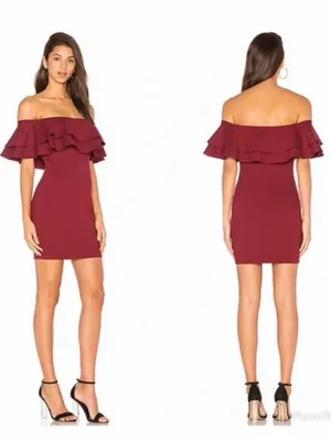 By The Way. Revolve Off the Shoulder Ruffle Mini Dress in Burgundy Size XXS‎ thumbnail 7
