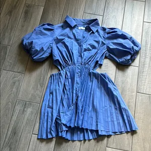 Jonathan Simkhai Blue Puff Sleeve Dress Size L thumbnail 2