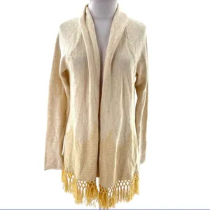Lilly‎ Pulitzer Tatum Long Fringe Hem Cardigan metallic gold sz L thumbnail 8