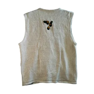 Vtg Bobbie Brooks Sweater Vest Embroidered Fall Harvest Acorn Nature Ramie Tan L thumbnail 2