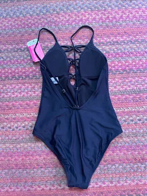 NWT HULA HONEY Black One-Piece O RING STRAPPY Front Swimsuit thumbnail 3