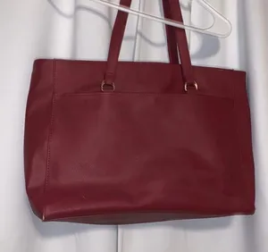 Dark Red faux leather Handbag Large Multi Compartment thumbnail 2