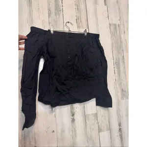 Express Black Off Shoulder Blouse Size Large Button Front Long Sleeve Top thumbnail 6