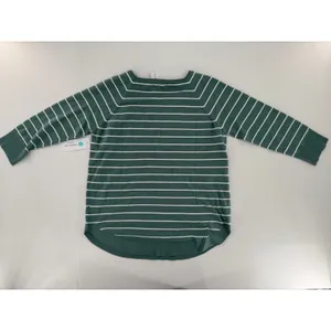 Pink Clover Sweater Sz L Green Striped Lightweight Knit Curved Hem Layering Fall thumbnail 3